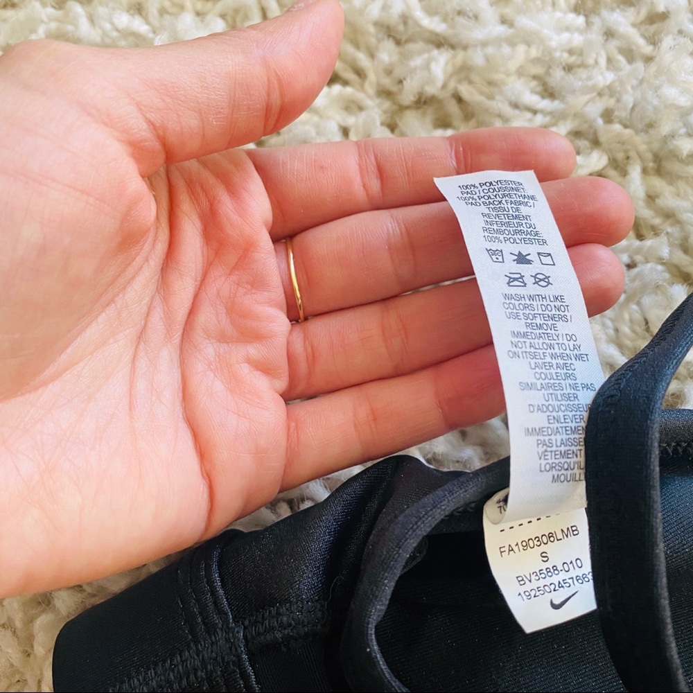 NIKE black shiny strappy mesh panel athletic fitness yoga sports bra S - Picture 4 of 6